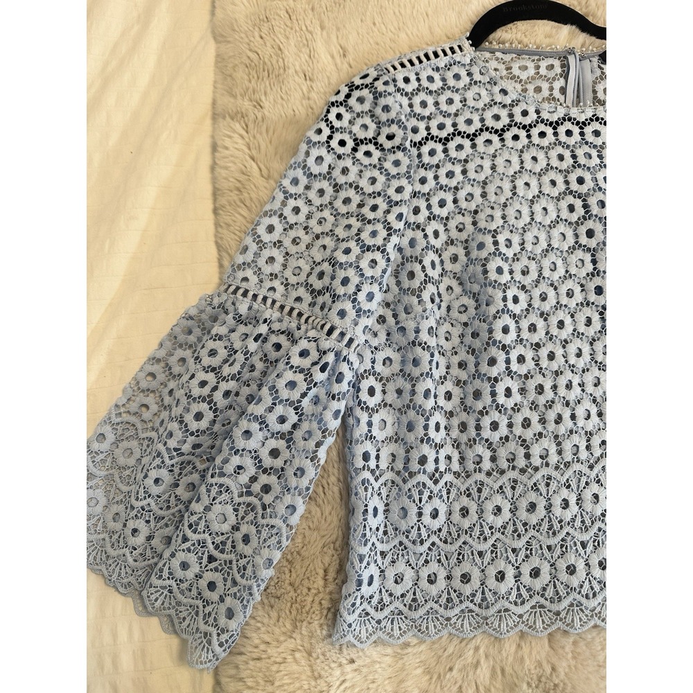 J Crew Daisy‎ Lace Bell Sleeve Top Sz 10  Blue - Picture 4 of 16